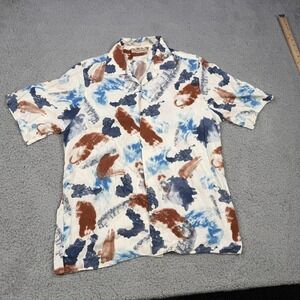 Primo Emporio Shirt Mens Large Multicolor Abstract Print Short Sleeve Button Up
